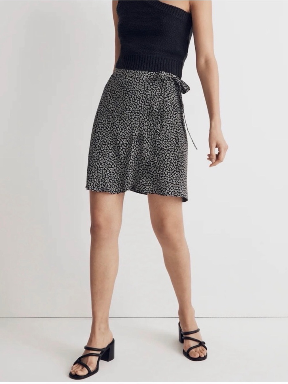 Madewell Black Floral Wrap Skirt
